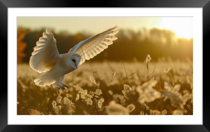 Barn Owl at Sunset Framed Mounted Print by T2 