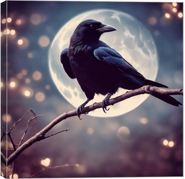 Crow On A Branch Canvas Print by Anne Macdonald