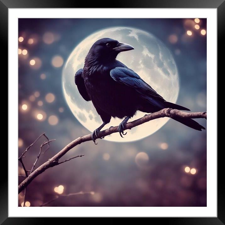 Crow On A Branch Framed Mounted Print by Anne Macdonald