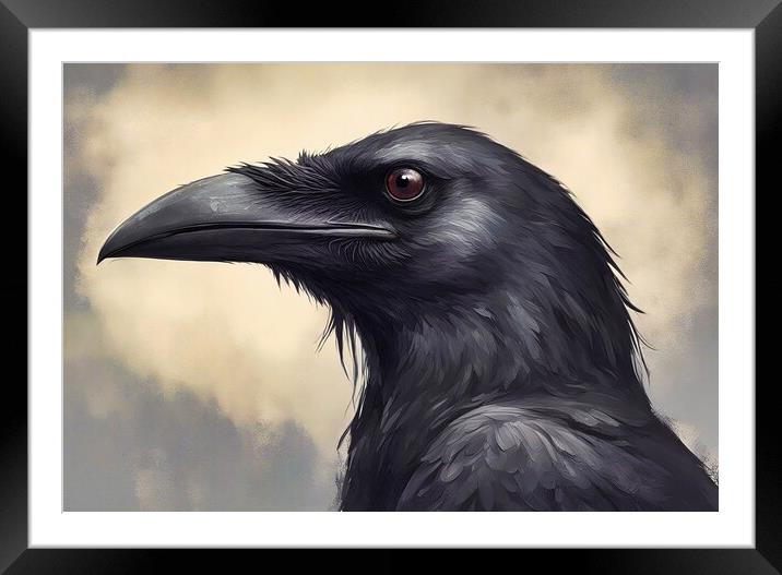 Crow. Portrait Framed Mounted Print by Anne Macdonald