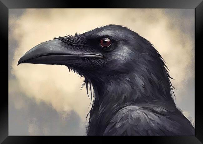 Crow. Portrait Framed Print by Anne Macdonald