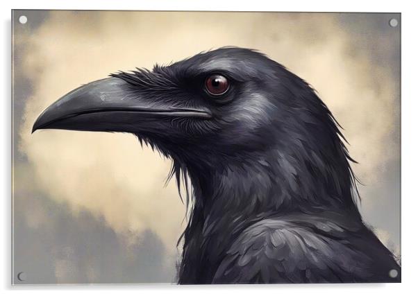 Crow. Portrait Acrylic by Anne Macdonald