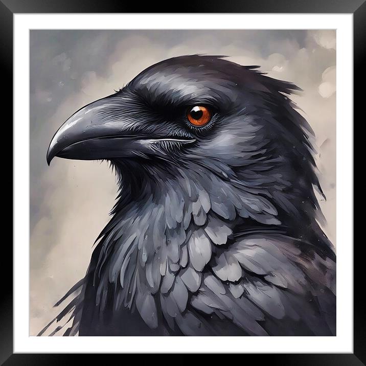 Portrait of a Crow Framed Mounted Print by Anne Macdonald