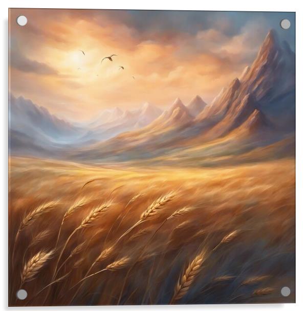 Wheat Fields And Mountains Acrylic by Anne Macdonald