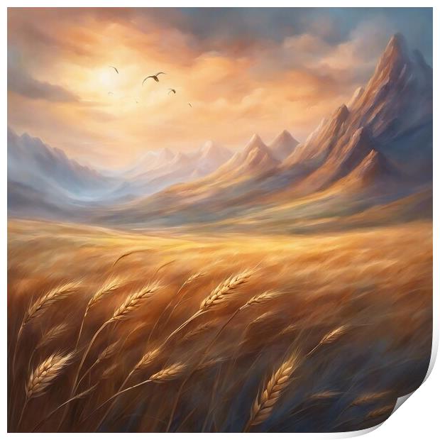 Wheat Fields And Mountains Print by Anne Macdonald