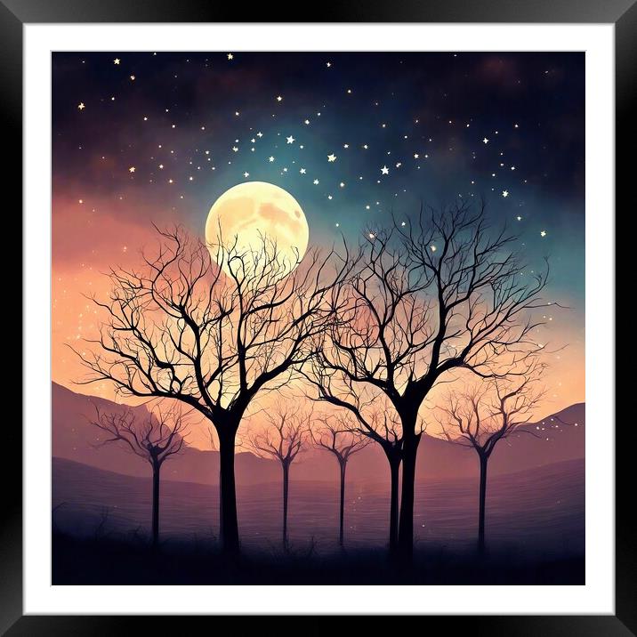 Bare Trees Reaching For The Moon Framed Mounted Print by Anne Macdonald
