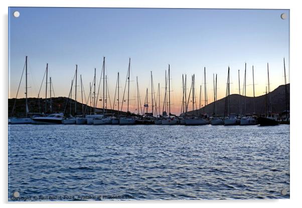 Boat masts at sunset, Lipsi 2 Acrylic by Paul Boizot