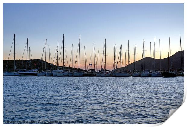 Boat masts at sunset, Lipsi 2 Print by Paul Boizot