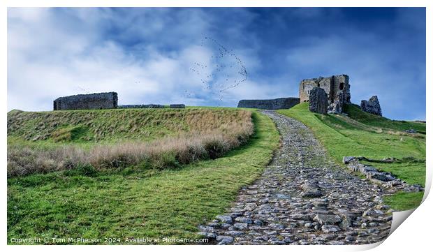 Geese Fly Over Duffus Castle Print by Tom McPherson