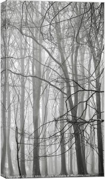 Woodland mist monochrome  Canvas Print by Simon Johnson