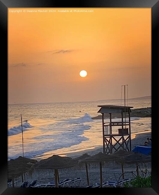 Sunset at Lifeguard Tower Santo Tomas Beach Menorc Framed Print by Deanne Flouton