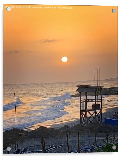 Sunset at Lifeguard Tower Santo Tomas Beach Menorc Acrylic by Deanne Flouton