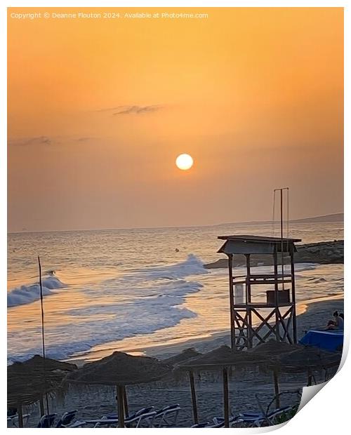 Sunset at Lifeguard Tower Santo Tomas Beach Menorc Print by Deanne Flouton