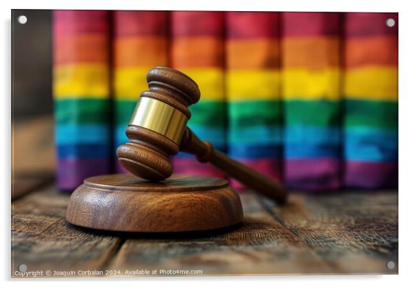 A wooden judges hammer placed on top of a wooden table, gay rights Acrylic by Joaquin Corbalan
