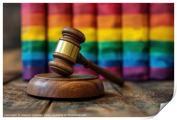 A wooden judges hammer placed on top of a wooden table, gay rights Print by Joaquin Corbalan