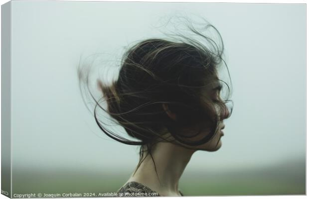 A woman standing outdoors with her hair blowing in the wind. Canvas Print by Joaquin Corbalan