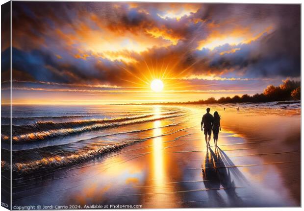 Beach walk at sunset - GIA-2310-1113-ILU Canvas Print by Jordi Carrio