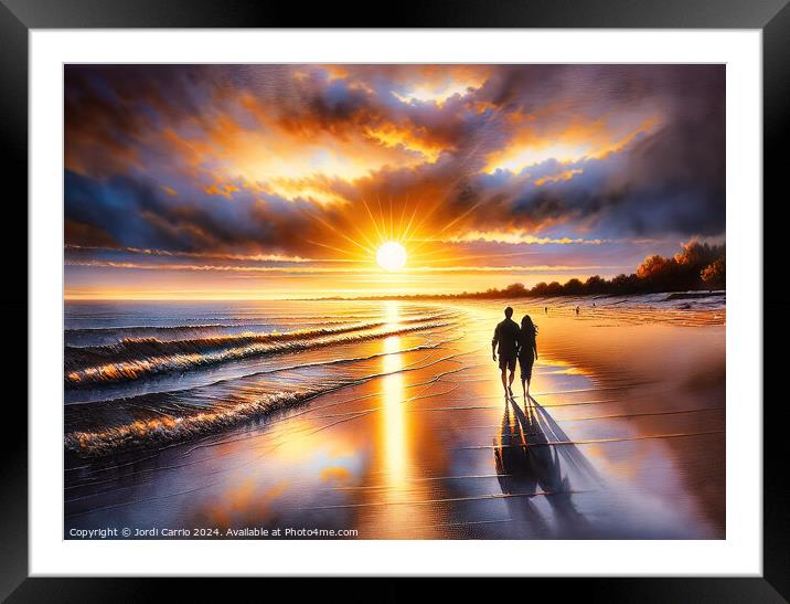 Beach walk at sunset - GIA-2310-1113-ILU Framed Mounted Print by Jordi Carrio