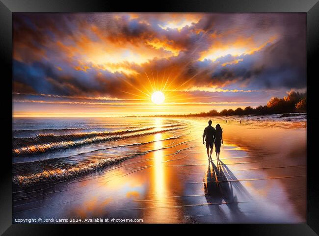 Beach walk at sunset - GIA-2310-1113-ILU Framed Print by Jordi Carrio