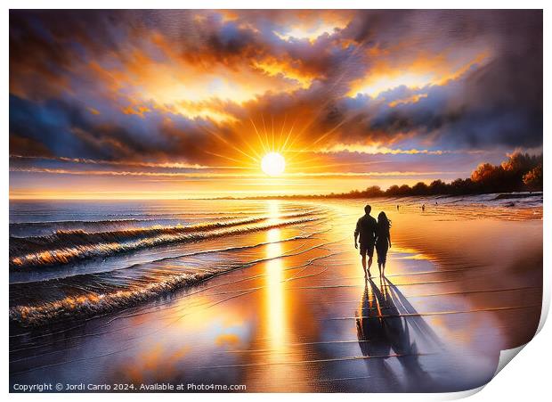 Beach walk at sunset - GIA-2310-1113-ILU Print by Jordi Carrio