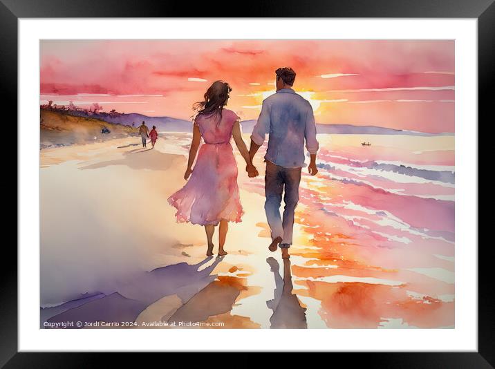 A walk on the beach at twilight - GIA-2310-1114-WAT Framed Mounted Print by Jordi Carrio