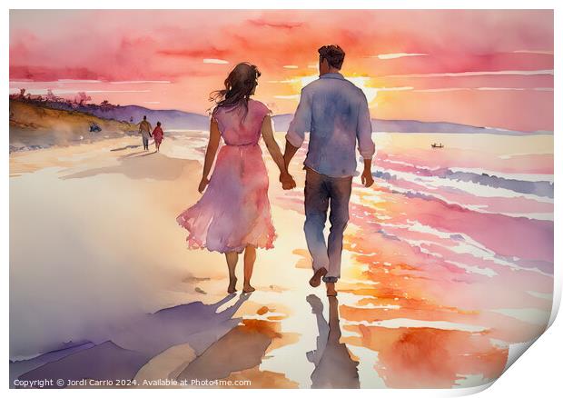 A walk on the beach at twilight - GIA-2310-1114-WAT Print by Jordi Carrio