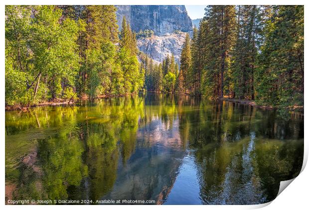 A Merced River Calm - Yosemite Valley Print by Joseph S Giacalone