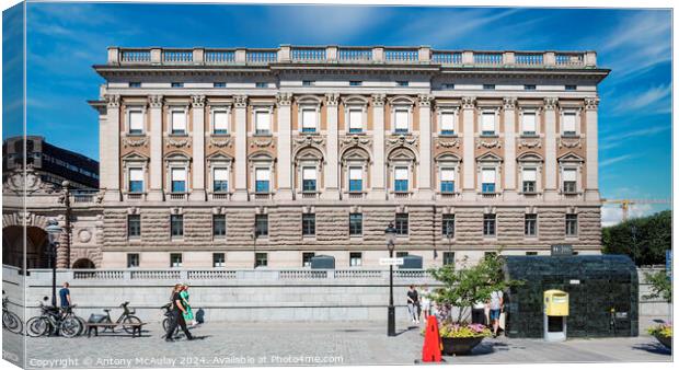 Stockholms Parliament Building Side View Canvas Print by Antony McAulay