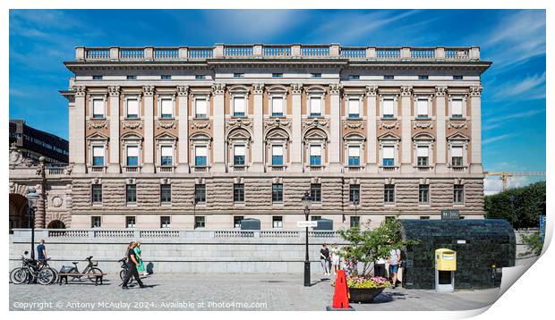 Stockholms Parliament Building Side View Print by Antony McAulay