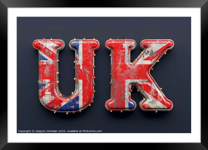 A stunning photo showcasing the letter UK painted with the vibrant colors of the British flag. Framed Mounted Print by Joaquin Corbalan