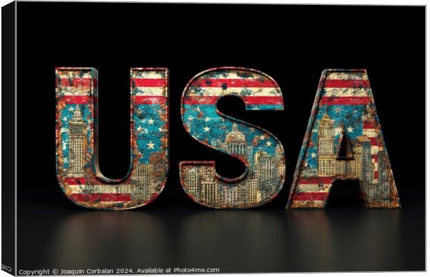 the transformation of the American flag into the word USA, symbolizing unity and patriotism. Canvas Print by Joaquin Corbalan