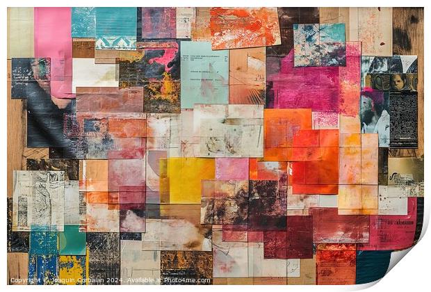 A captivating piece of art displayed on a wall, featuring a transformative collage of harmoniously blended papers, exuding vibrancy and creativity. Print by Joaquin Corbalan