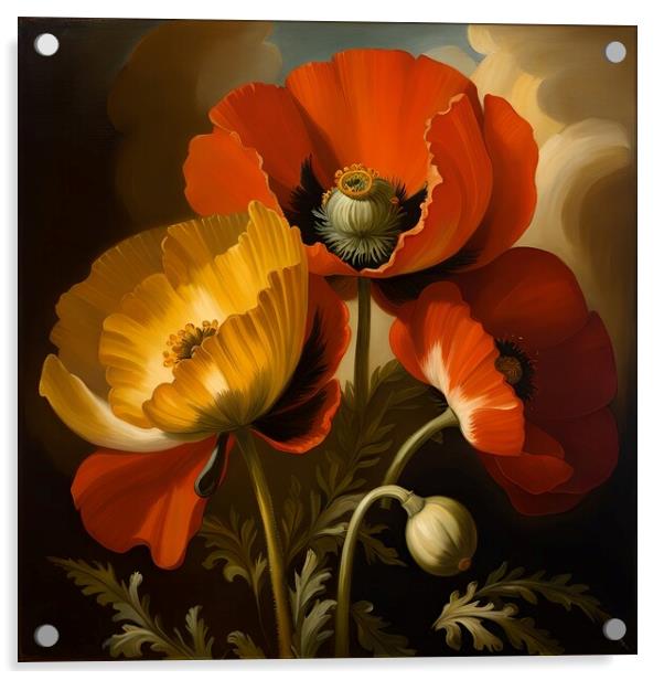 Red and Yellow Poppies Acrylic by Anne Macdonald