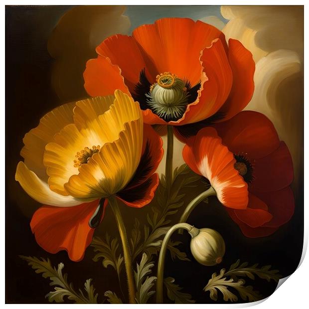 Red and Yellow Poppies Print by Anne Macdonald