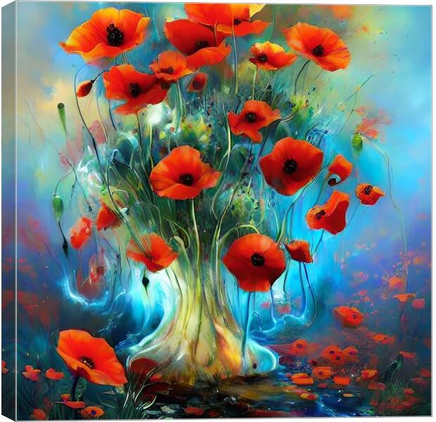 Red Poppy Abstract Canvas Print by Anne Macdonald