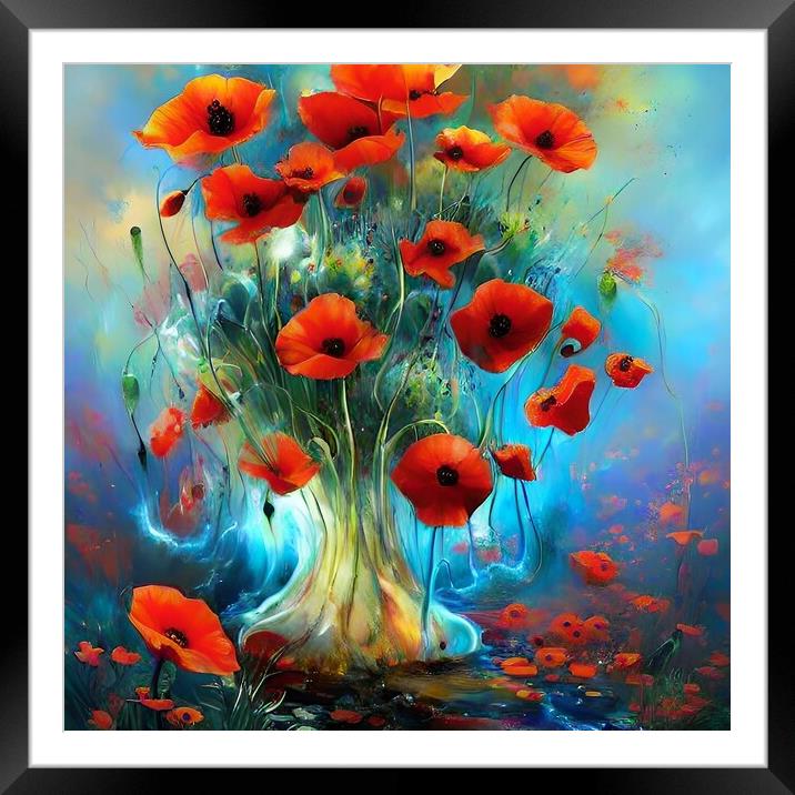 Red Poppy Abstract Framed Mounted Print by Anne Macdonald