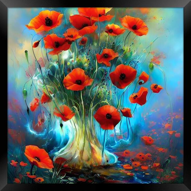 Red Poppy Abstract Framed Print by Anne Macdonald