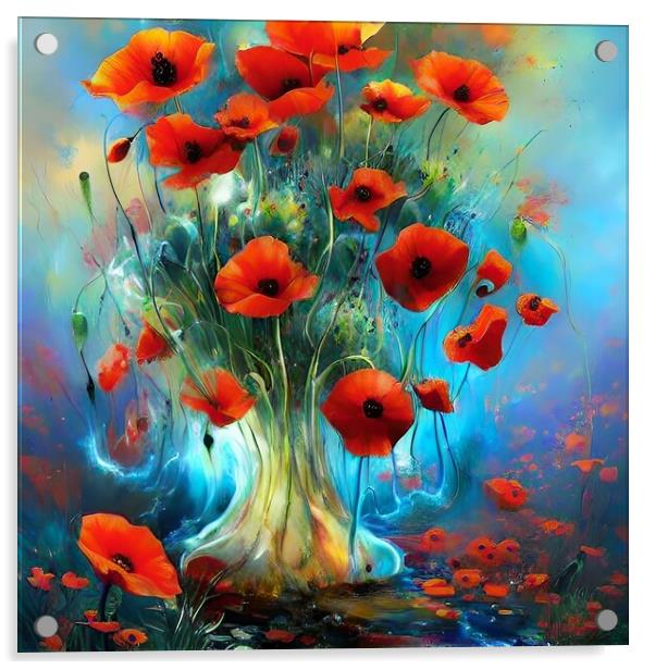 Red Poppy Abstract Acrylic by Anne Macdonald