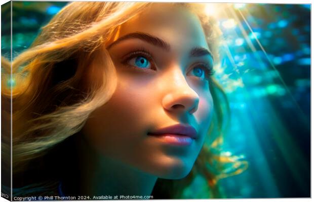 Vibrant portrait of a beautiful blond haired woman underwater Canvas Print by Phill Thornton