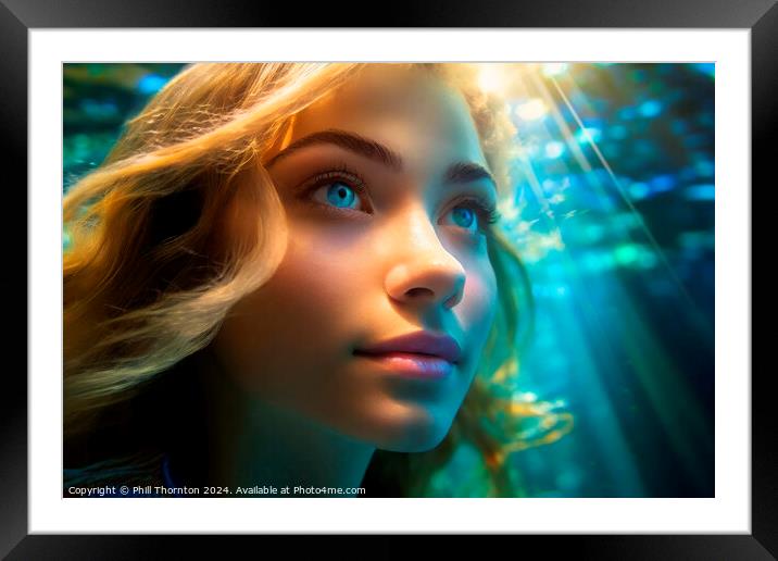 Vibrant portrait of a beautiful blond haired woman underwater Framed Mounted Print by Phill Thornton