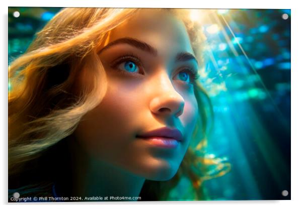 Vibrant portrait of a beautiful blond haired woman underwater Acrylic by Phill Thornton