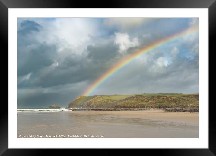 Polzeath Rainbow Framed Mounted Print by Simon Maycock