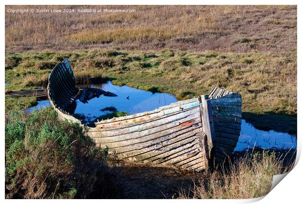 The Old Boat at Blakeney Point Print by Justin Lowe