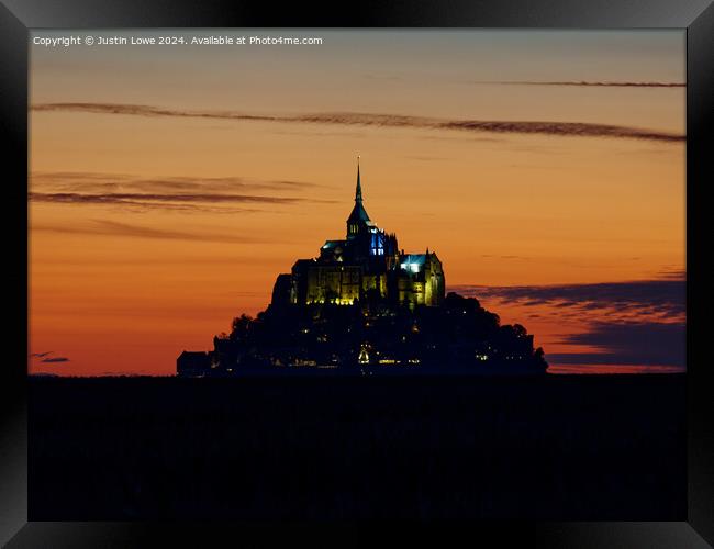 Mont Saint Michel at Sunset Framed Print by Justin Lowe