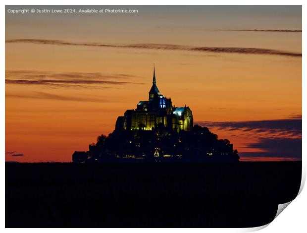 Mont Saint Michel at Sunset Print by Justin Lowe