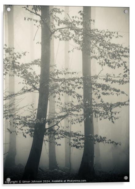 Trees in Mist monochrome  Acrylic by Simon Johnson