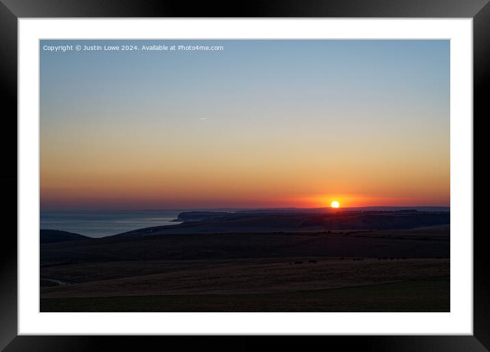Sun set over the Downs Framed Mounted Print by Justin Lowe