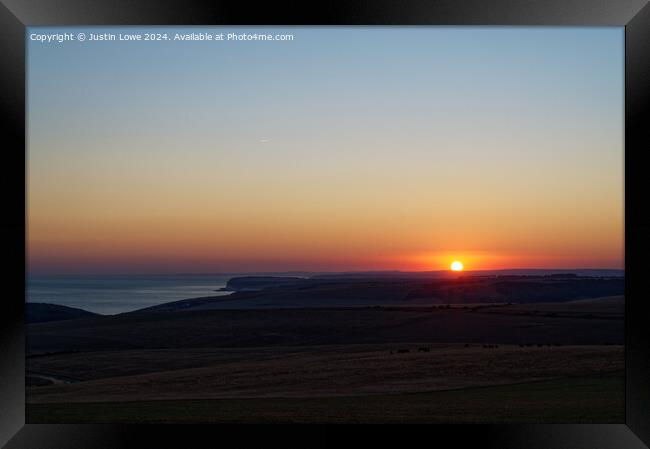 Sun set over the Downs Framed Print by Justin Lowe