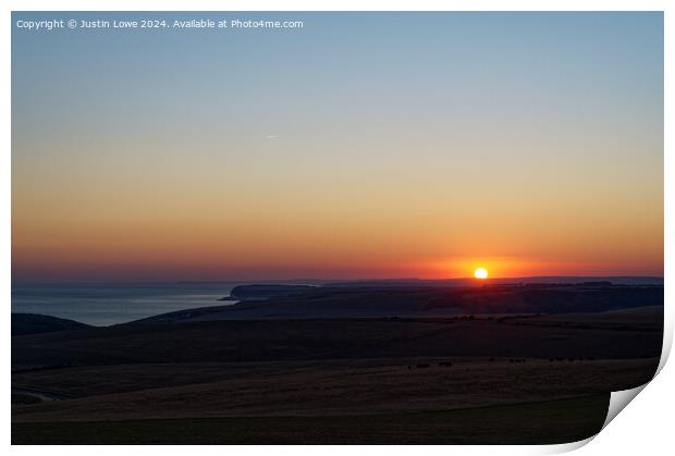 Sun set over the Downs Print by Justin Lowe