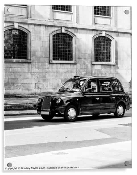 Iconic Black London Taxi in Black and White Acrylic by Bradley Taylor